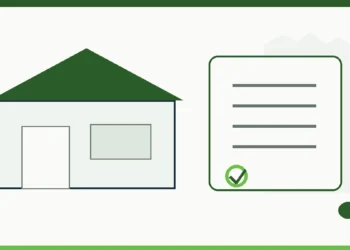 Editorial illustration of a New York cannabis storefront beside a compliance document